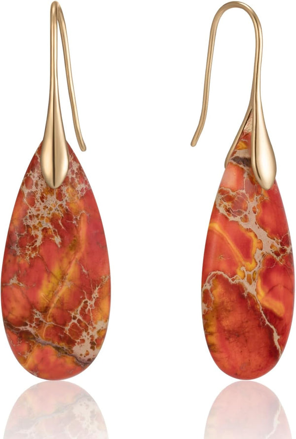 Stone Fishhook Dangle Drop Earrings