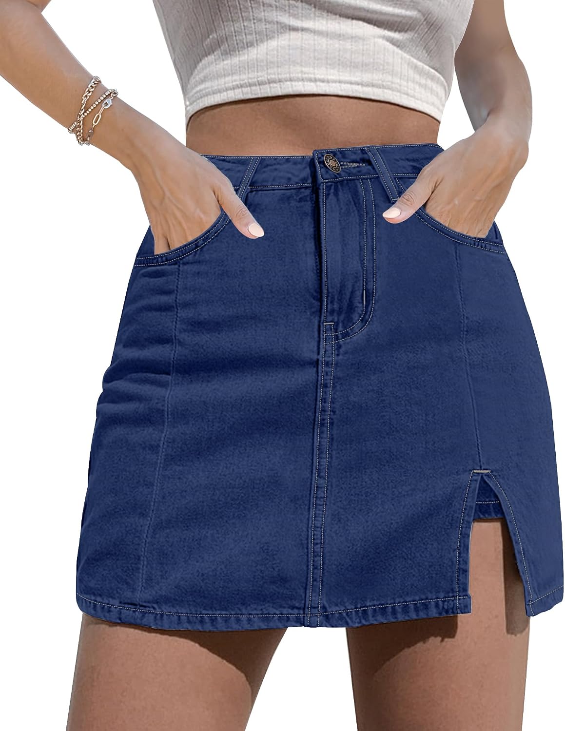luvamia Jean Skort Women High Waisted Stretchy Denim Mini Skirt Side Slit
