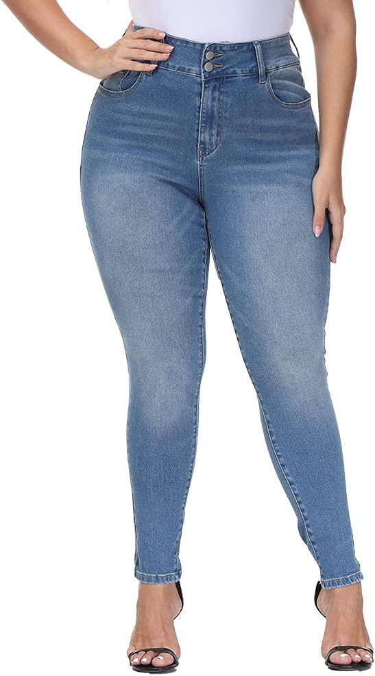 Womens Plus Size Skinny Jeans High Waisted Stretchy Classic