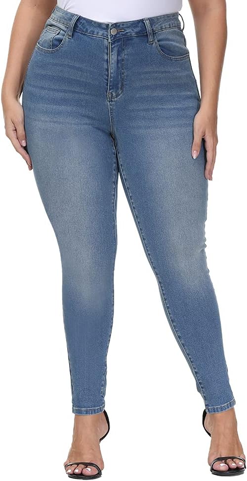 Womens Plus Size Skinny Jeans High Waisted Stretchy Classic