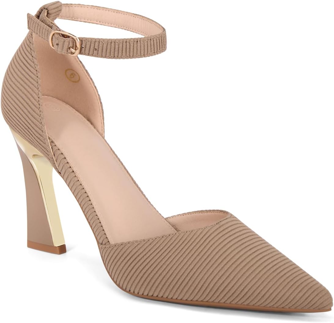 Womens Pumps Point Closed Toe High Heels Ankle Strap Heeled Sandals