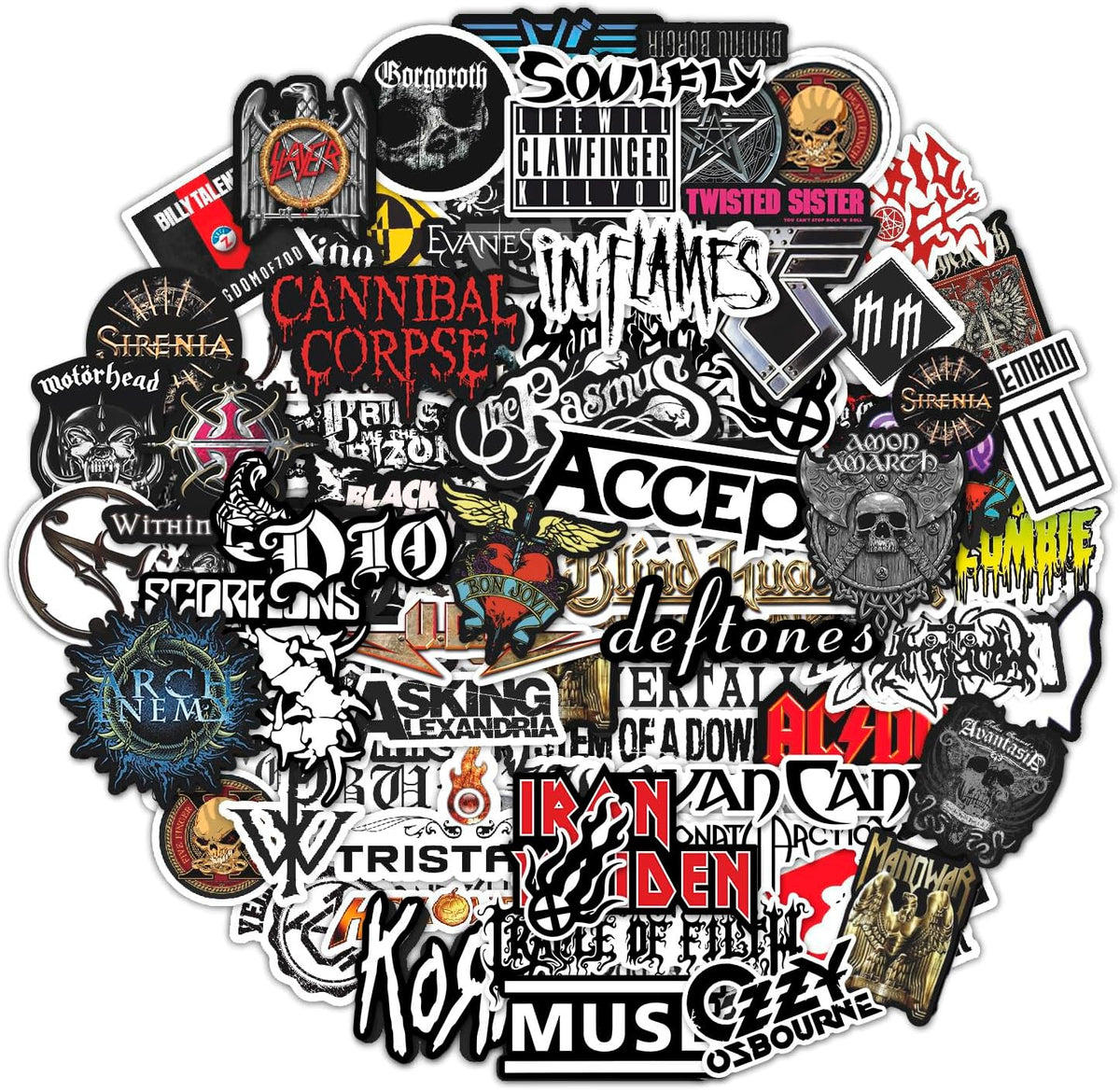 100Pcs Classic Rock Stickers — Rockabilly Guitar & Music Emblems
