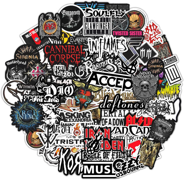 100Pcs Classic Rock Stickers — Rockabilly Guitar & Music Emblems