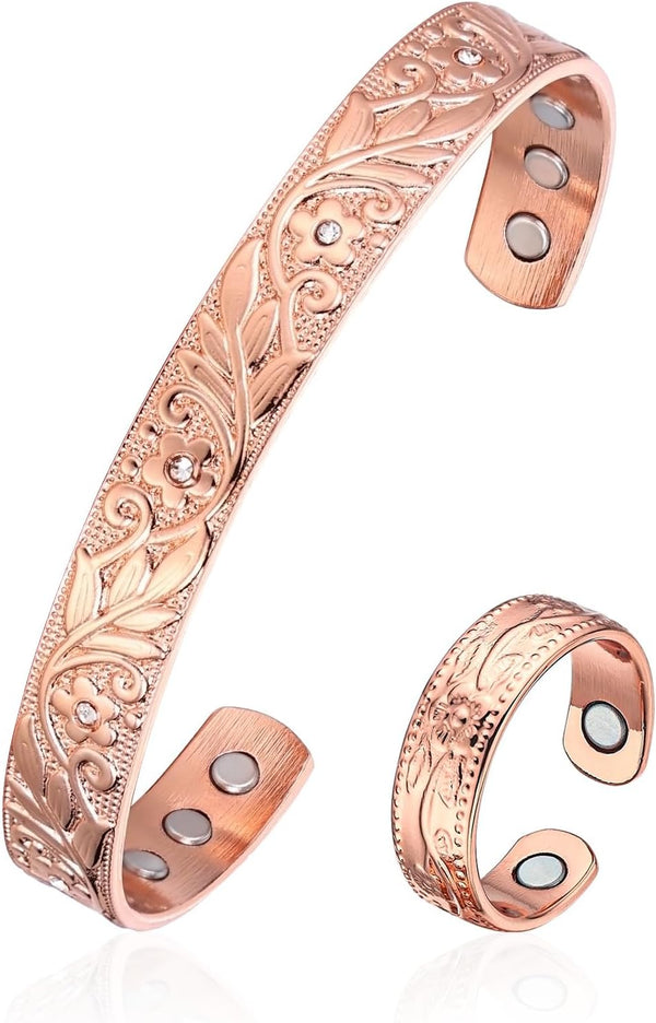 Copper Magnetic Bracelet Set for Women Men, Pure Copper Jewelry Gift