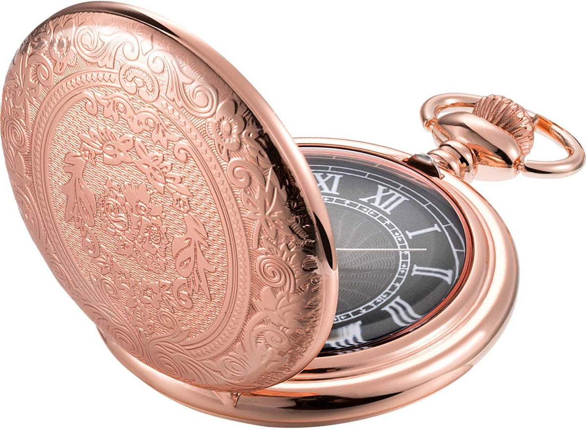 Men's Quartz Pocket Watch with Black Dial and Chain