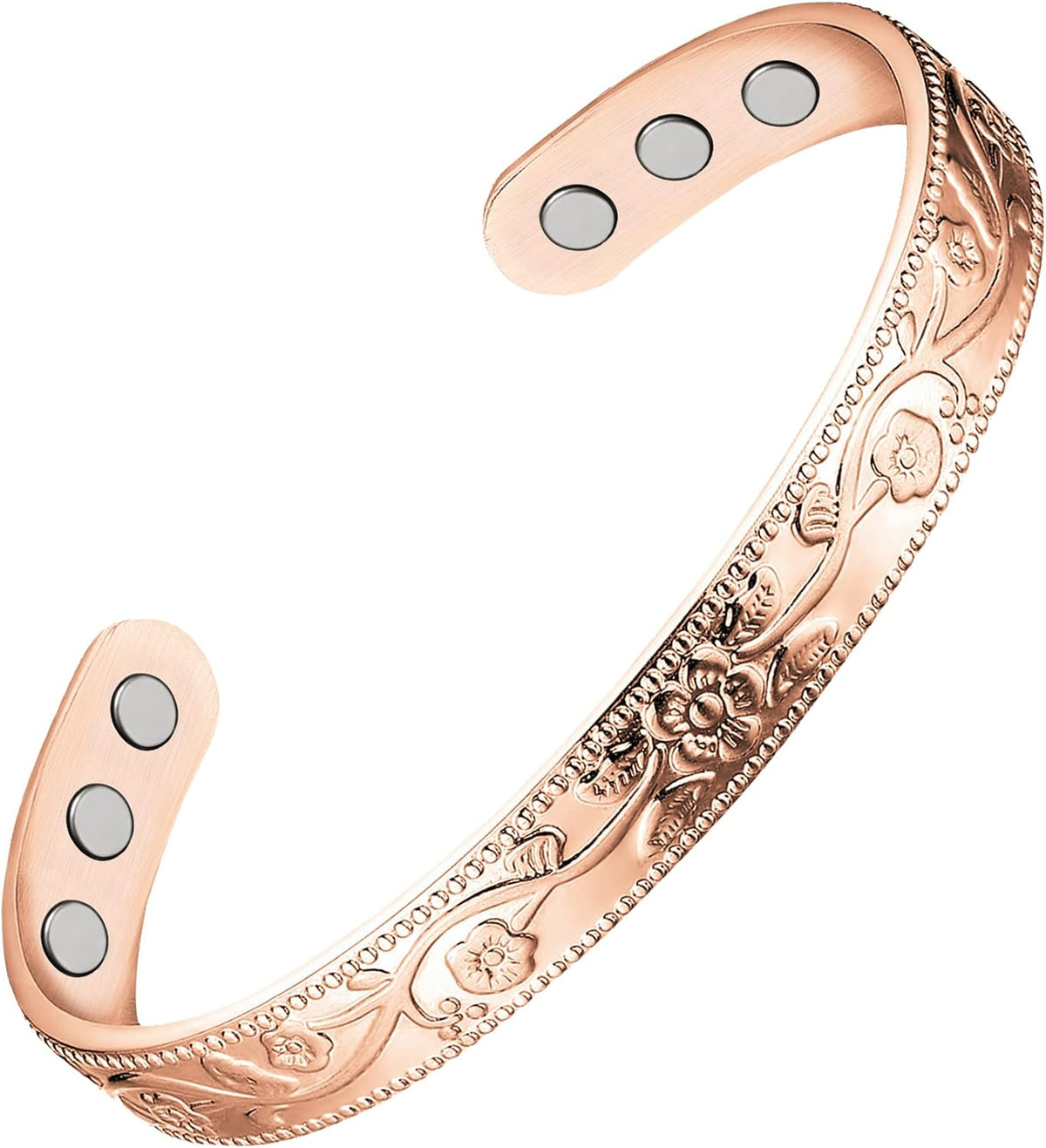 Feraco Copper Bracelet & Rings for Women, Vintage Flower Magnetic Bangle