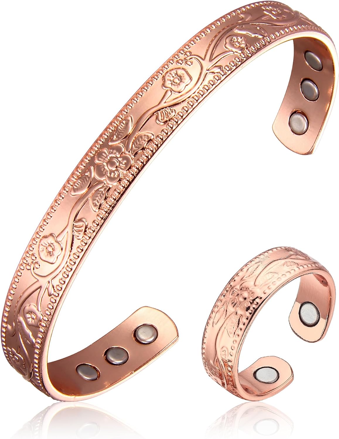 Copper Magnetic Bracelet Set for Women Men, Pure Copper Jewelry Gift