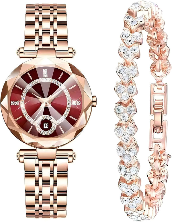 Women Watches with Bracelet Rose Gold for Lady Elegant Stainless Steel