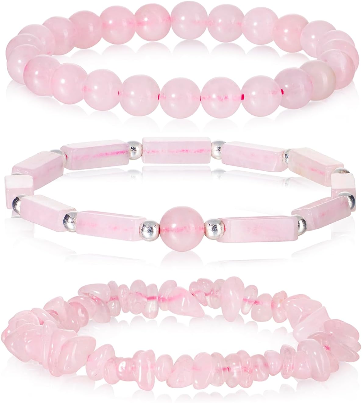 3Pcs Natural Stone Bracelets for Women 8mm Crystal Beaded Bracelets Handmade Stretch Bracelet Healing Crystal Jewelry for Women