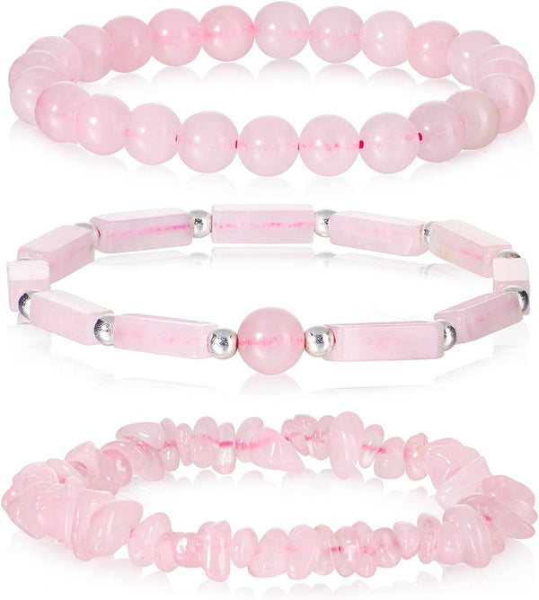 3Pcs Natural Stone Bracelets for Women 8mm Crystal Beaded Bracelets Handmade Stretch Bracelet Healing Crystal Jewelry for Women