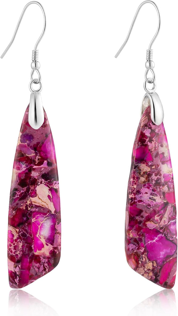 Jasper Stone Fishhook Drop Earrings