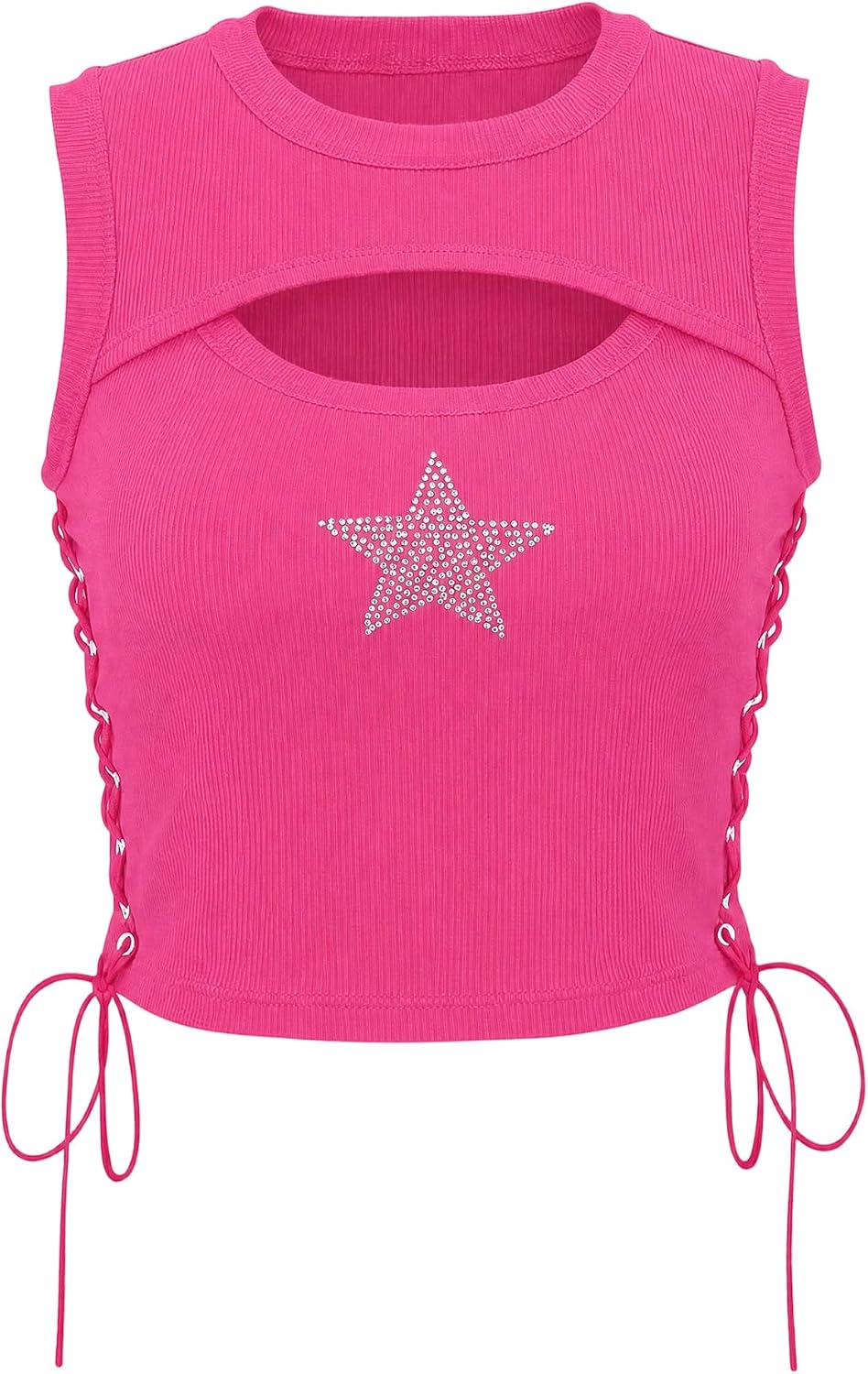 Womens Y2K Gothic Tops Star Sparkly Rhinestone Fitted Crop Tops