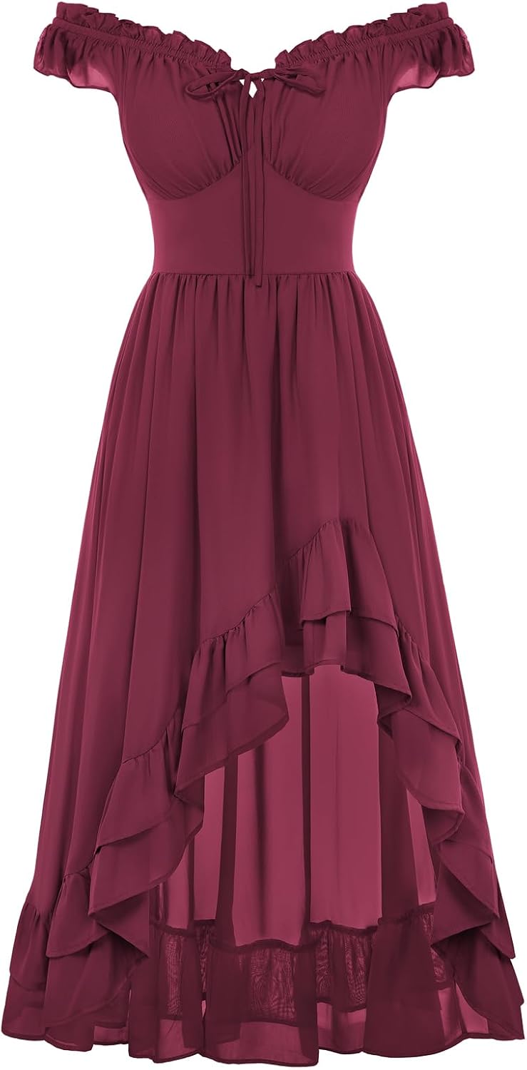 Scarlet Darkness Renaissance Corset Dress Off Shoulder Chiffon Sundress