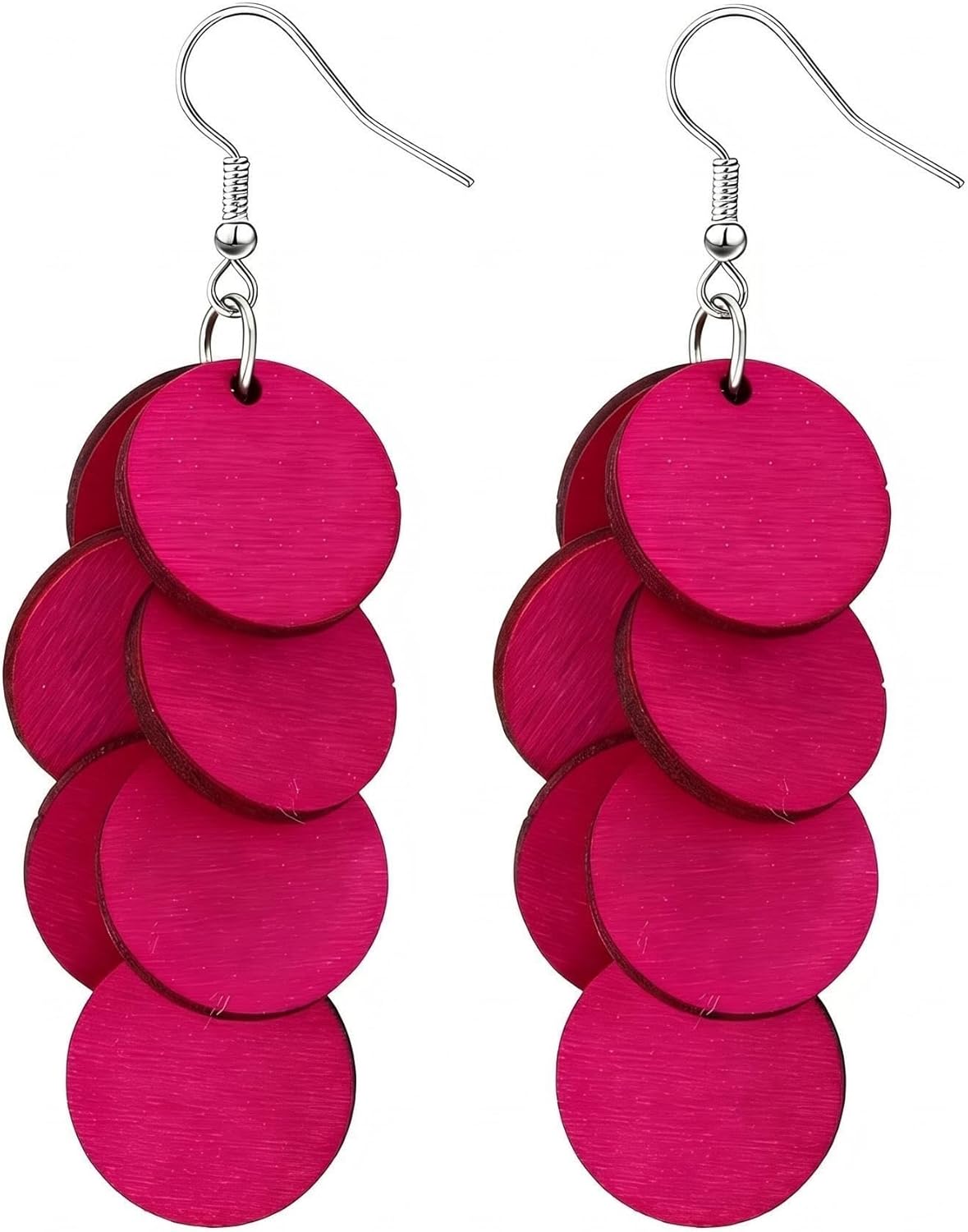 Bohemian Wooden Layered Disc Dangle Earrings