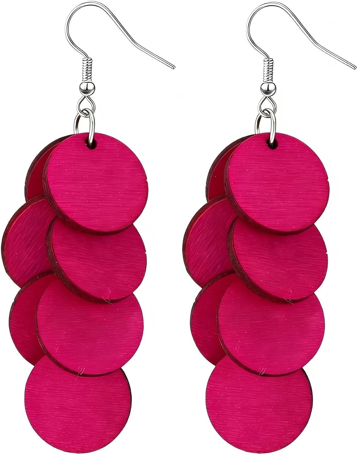 Bohemian Wooden Layered Disc Dangle Earrings, Boho Style Round Drop Earrings for Women, Lightweight Statement Jewelry for Daily Wear & Party