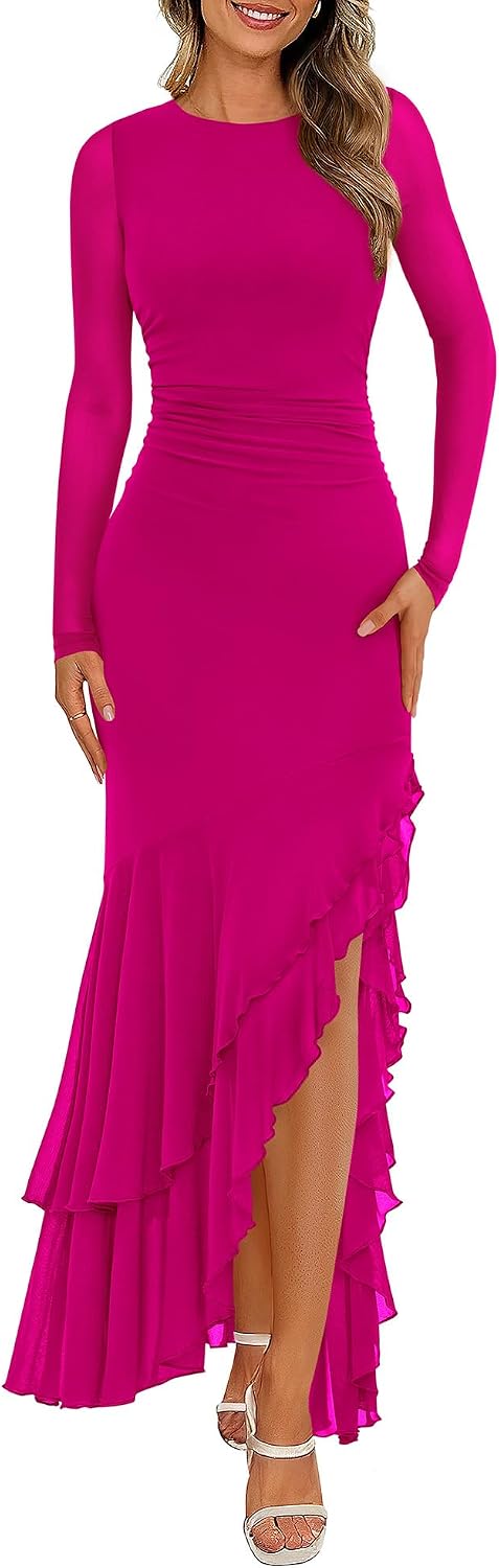 BTFBM Women's Maxi Dresses Fall 2026 Long Sleeve Wedding Guest Dress