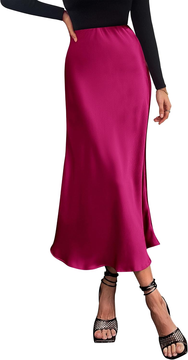 PRETTYGARDEN Women's Satin Midi Skirts Dressy Casual