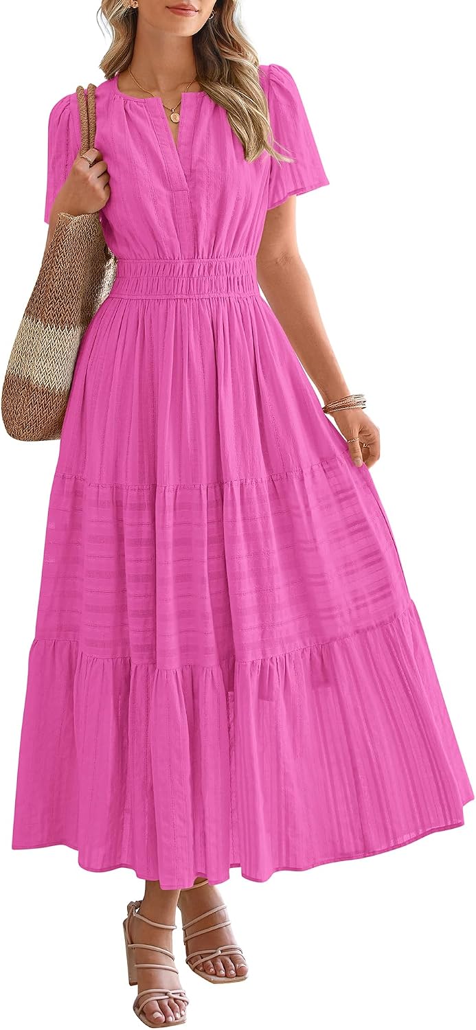 BTFBM Womens Summer 2026 Casual Maxi Dresses Lightweight Short Sleeve Dress