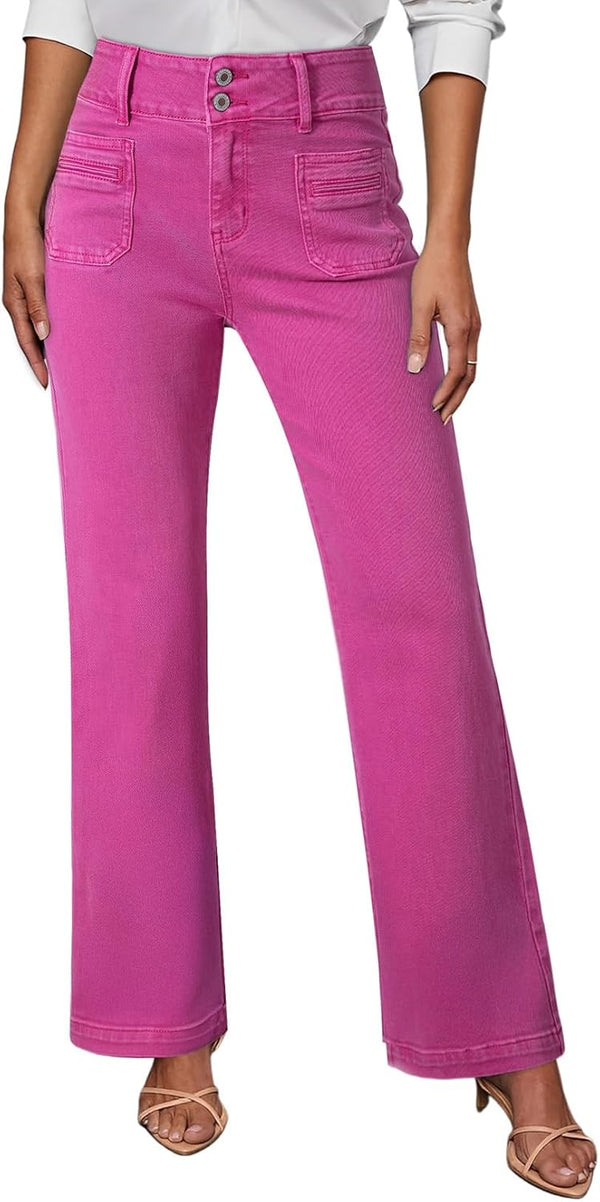 Sidefeel Women's Wide Leg Jeans High Waisted Tummy Control Stretchy
