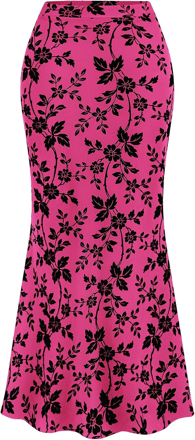 BTFBM Womens Floral Mesh Maxi Skirts