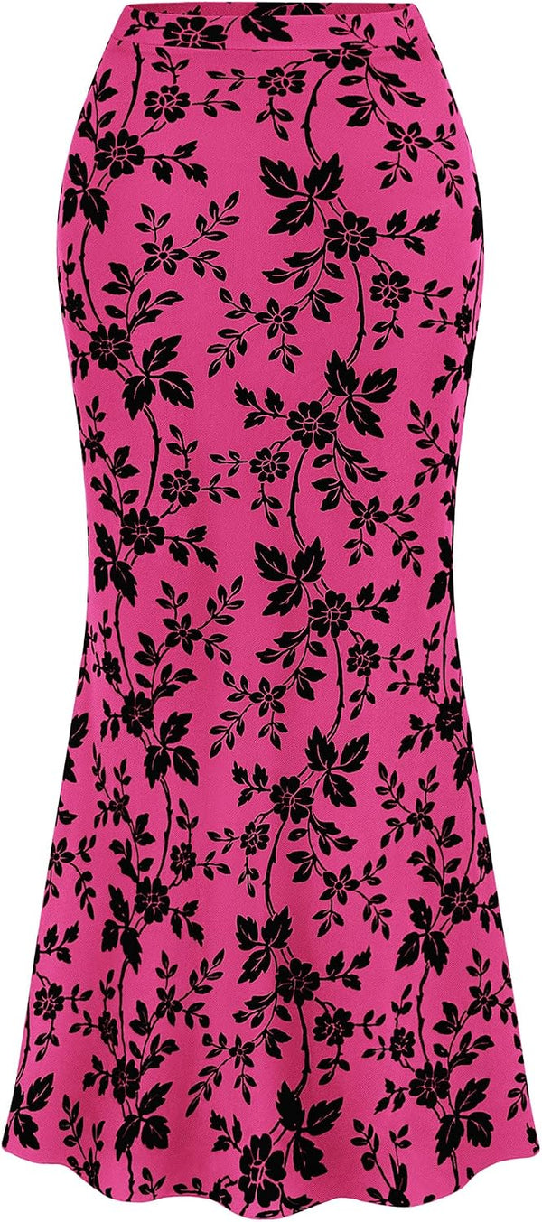 BTFBM Womens Floral Mesh Maxi Skirts