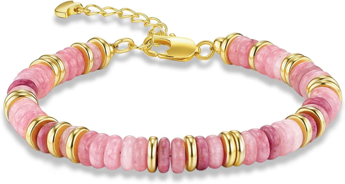 SNGIA Colorful 18K Gold Plated Bracelets for Women, Stack Bangle Beaded Stone Jewelry Accessories Set for Woman, Trendy Fashion Jewelry Gifts