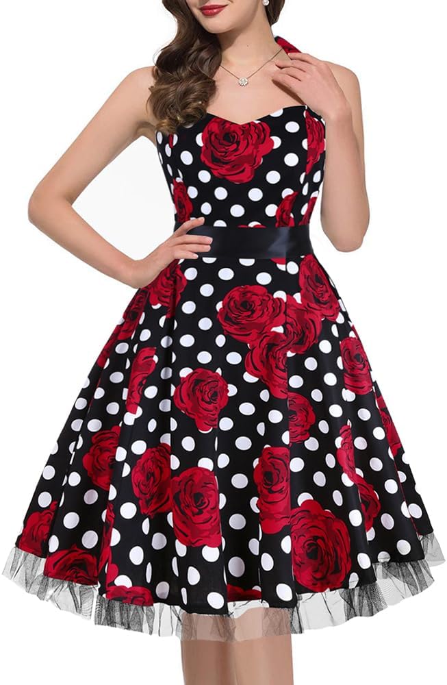 Women's Vintage Polka Dot Halter Dress Secondary image