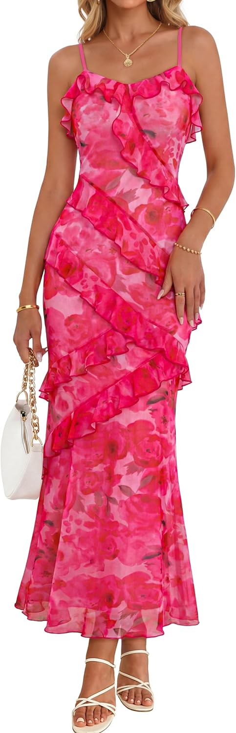 MEROKEETY Summer Floral Wedding Guest Maxi Dress Women 2026 Formal Cocktail