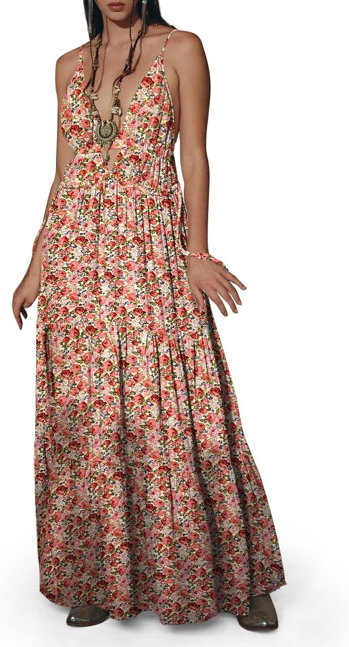 Womens Summer Sun Dresses Mystical Gothic Maxi Dress Casual Floral Witch Dress Date Dress Halloween Outfits