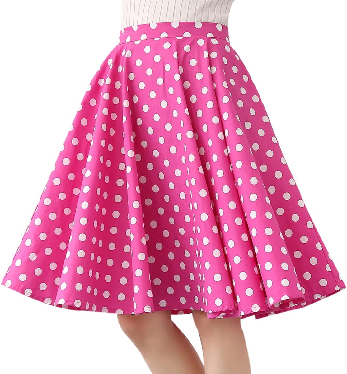 50s Vintage Polka Dot A-Line Pleated Midi Swing Skirt