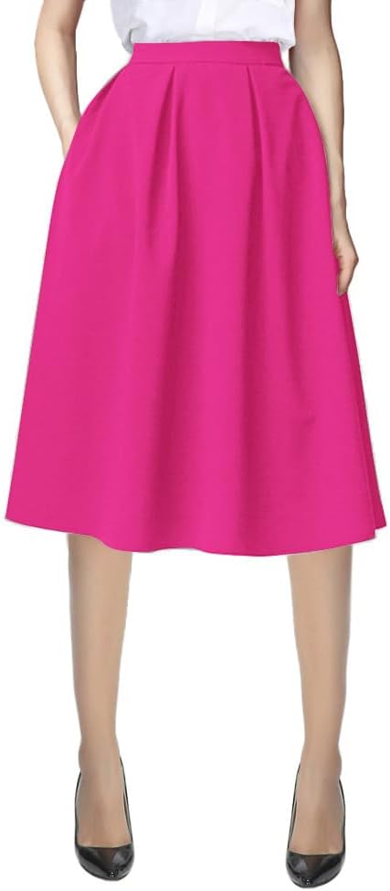 Urban CoCo Women's Knee Length A Line Midi Skirt Casual Work Elastic High Waisted Skirts with Pockets