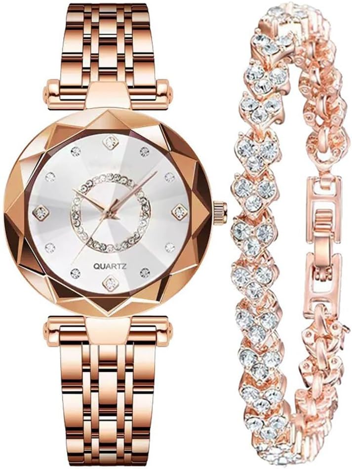 Women Watches with Bracelet Rose Gold for Lady Elegant Stainless Steel