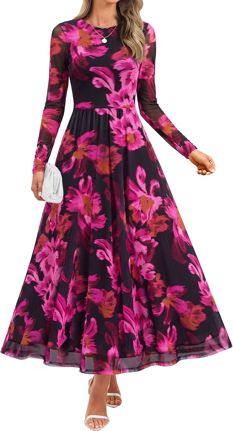 ZESICA Women's Fall Long Sleeve Wedding Guest Dresses