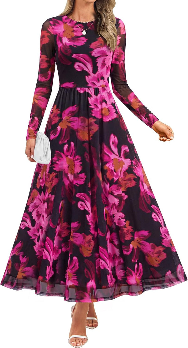 ZESICA Women's Fall Long Sleeve Wedding Guest Dresses