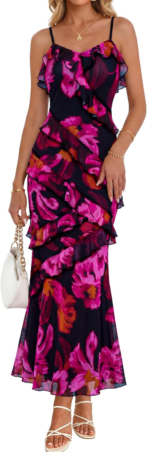 MEROKEETY Summer Floral Wedding Guest Maxi Dress Women 2026 Formal Cocktail