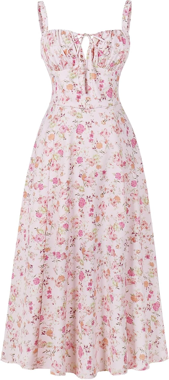 Women's Floral Corset Dress Formal Cocktail Dresses Going Out Casual Sundress Split Thigh Spaghetti Strap Vintage Dress Main image