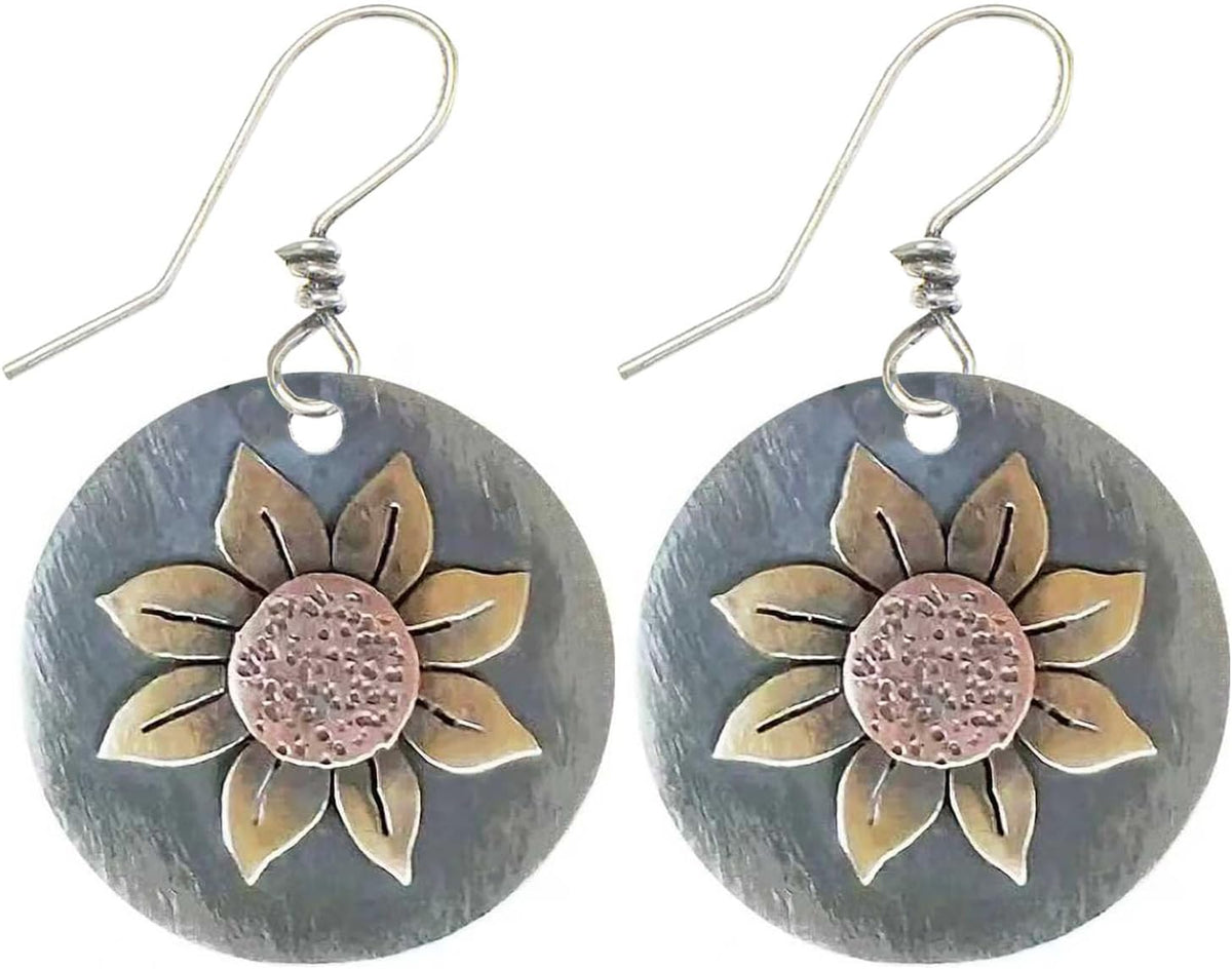 Gray Teardrop Flower Boho Dangle Earrings