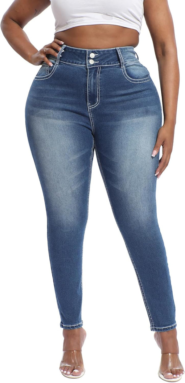 Womens Plus Size Skinny Jeans High Waisted Stretchy Classic