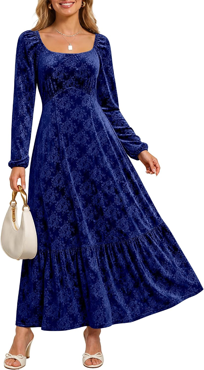 Caracilia Womens Long Sleeve Velvet Formal Fall Maxi Dress