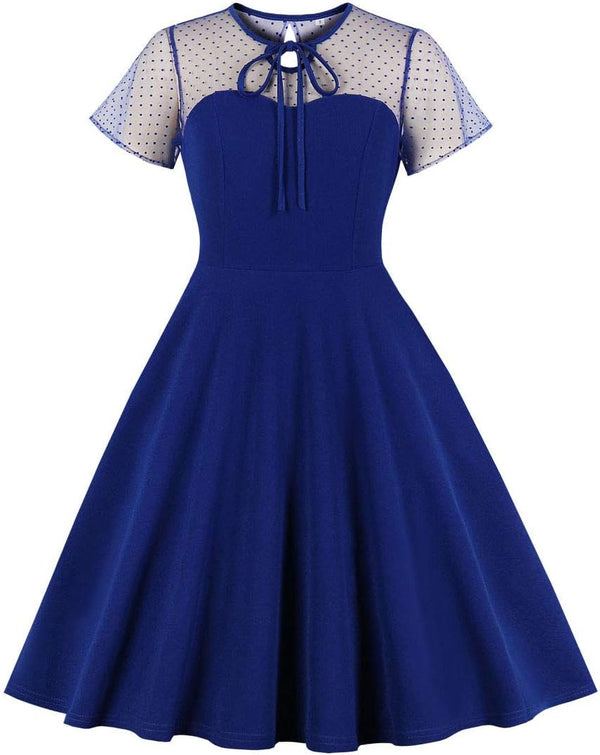 Women's Vintage Polka Dot 1950s Audrey Retro Rockabilly Prom Dress 50's 60's A-Line Cocktail Party Swing Dress