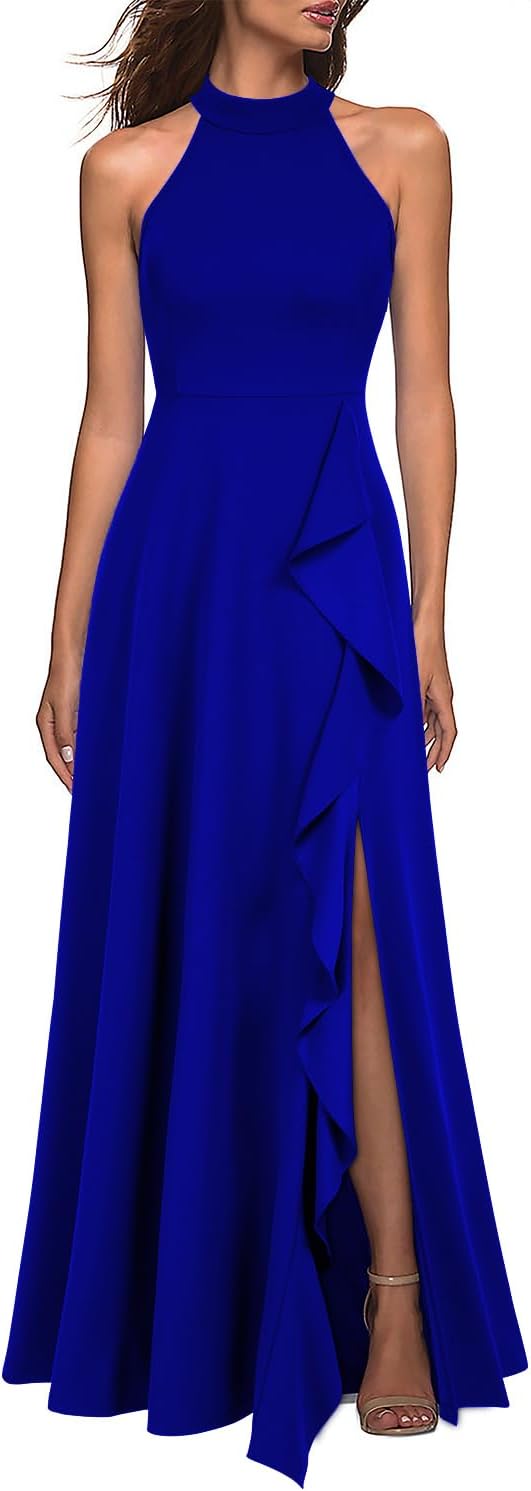 WOOSEA Women's High Neck Sexy Split Evening Cocktail Party Maxi Long Formal Dress