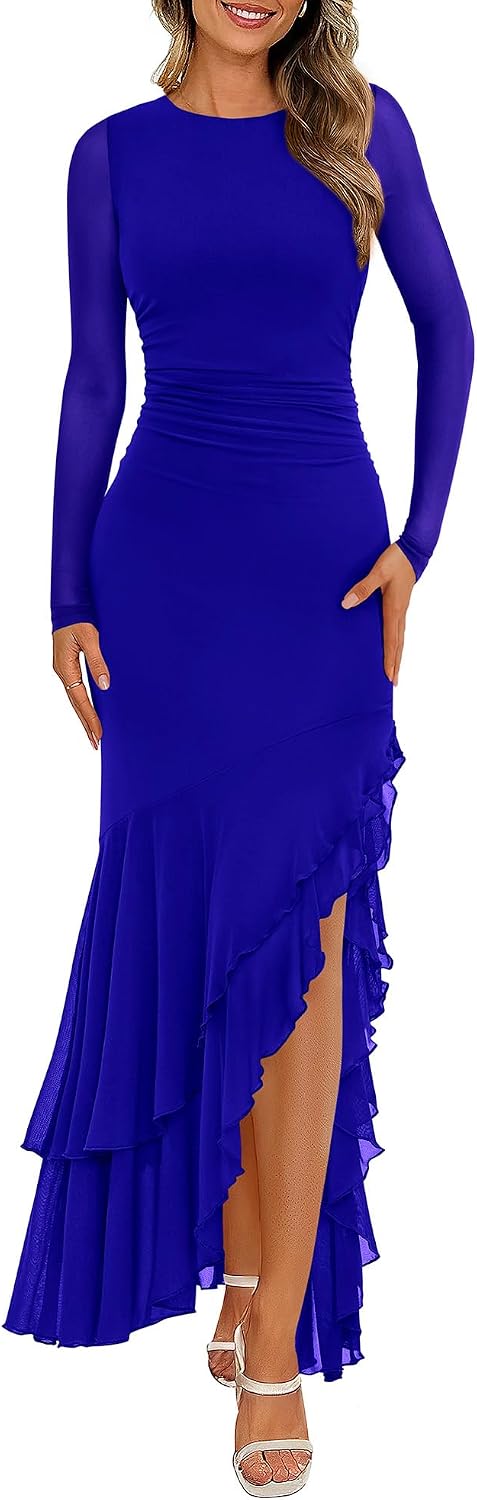 BTFBM Women's Maxi Dresses Fall 2026 Long Sleeve Wedding Guest Dress