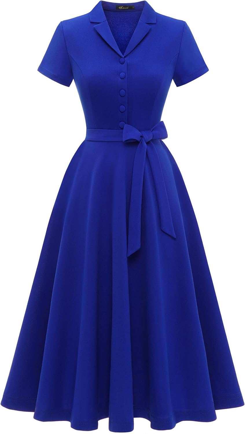 Wedtrend Women's Vintage Tea Dress, Short Sleeve Cocktail Party Dress Work Church Casual Dress