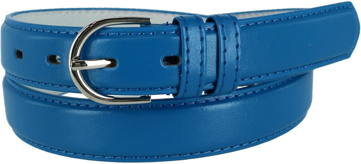 Ctm Women's Leather Dress Belt 1 1/8 Inch Silver Buckle