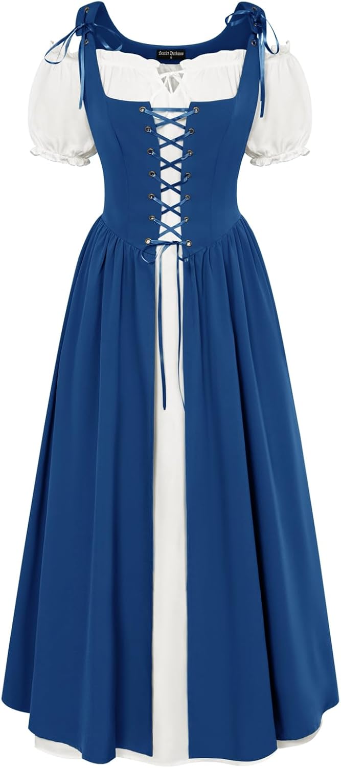 Scarlet Darkness Renaissance Costume Women Halloween Medieval Pirate Dress