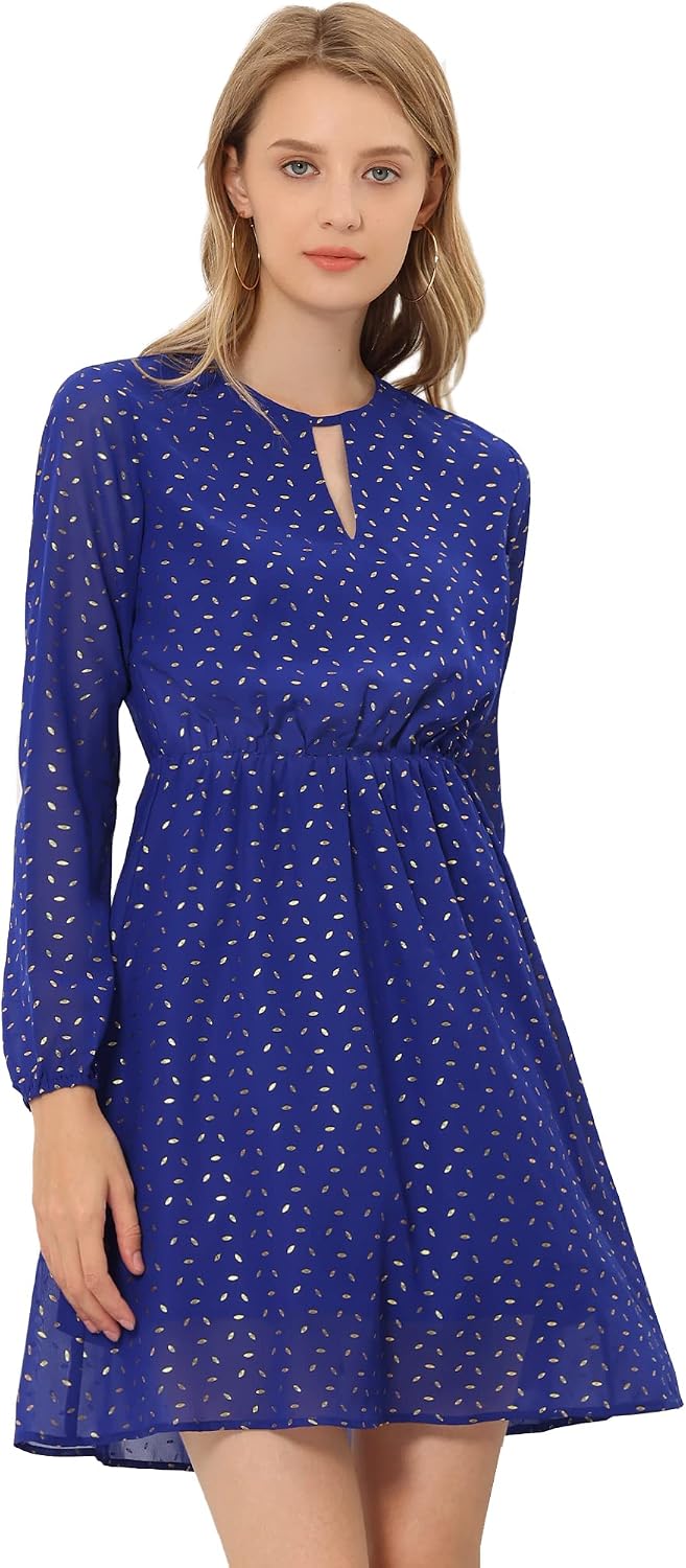 Allegra K Women Metallic Star Choker V Neck Party Flared A-Line Dress