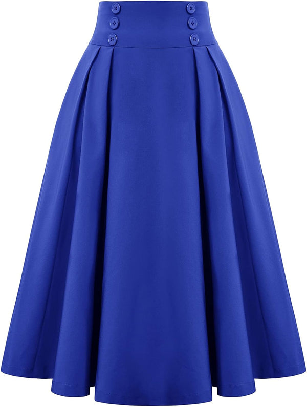 Belle Poque Women's Midi Pleated A-Line Skirts Pockets