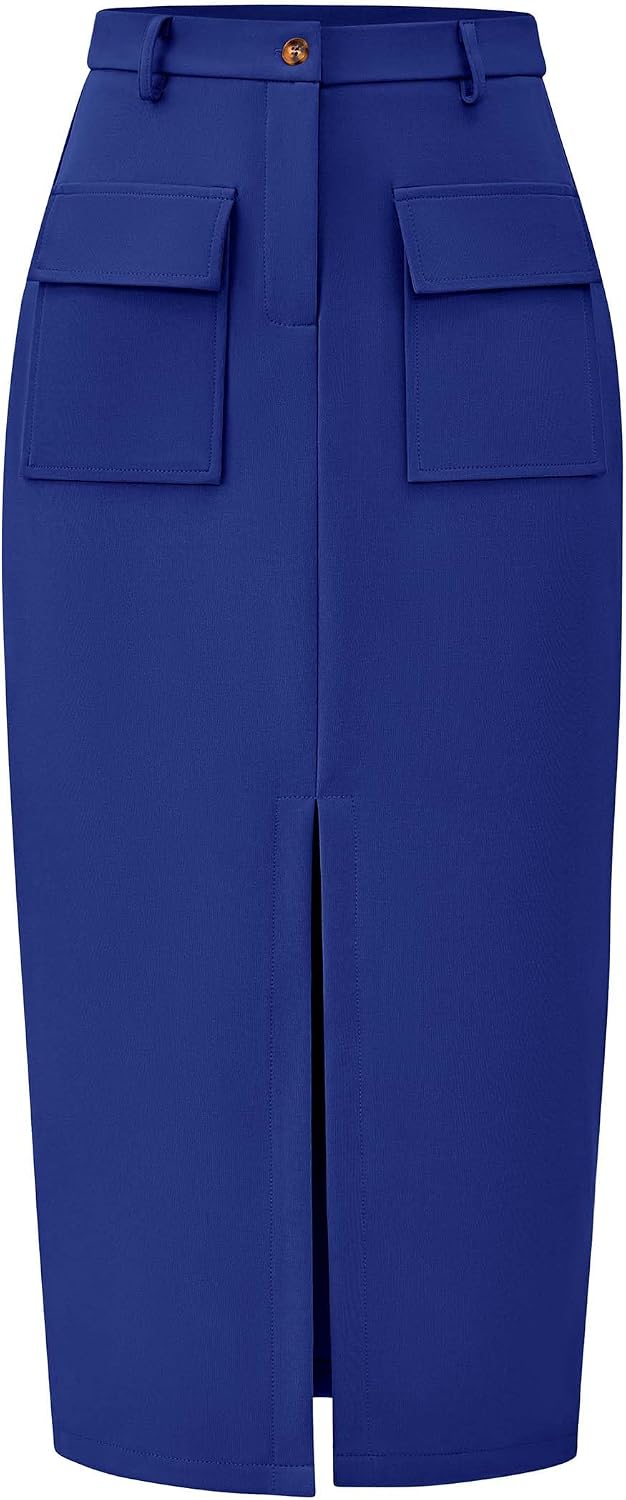 KIRUNDO Womens High Waist Cargo Midi Pencil Skirt