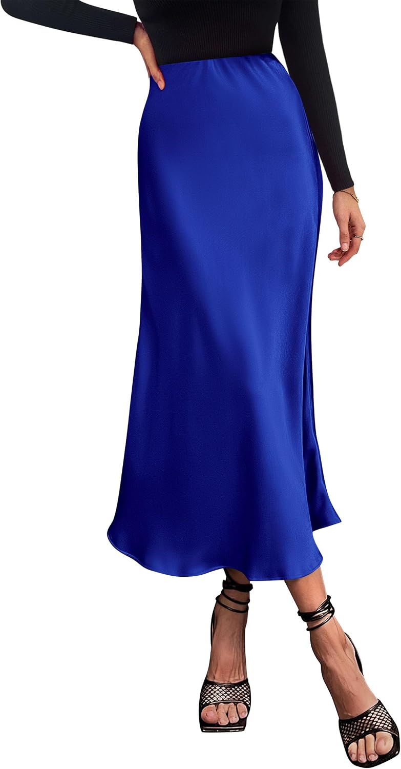 PRETTYGARDEN Women's Satin Midi Skirts Dressy Casual