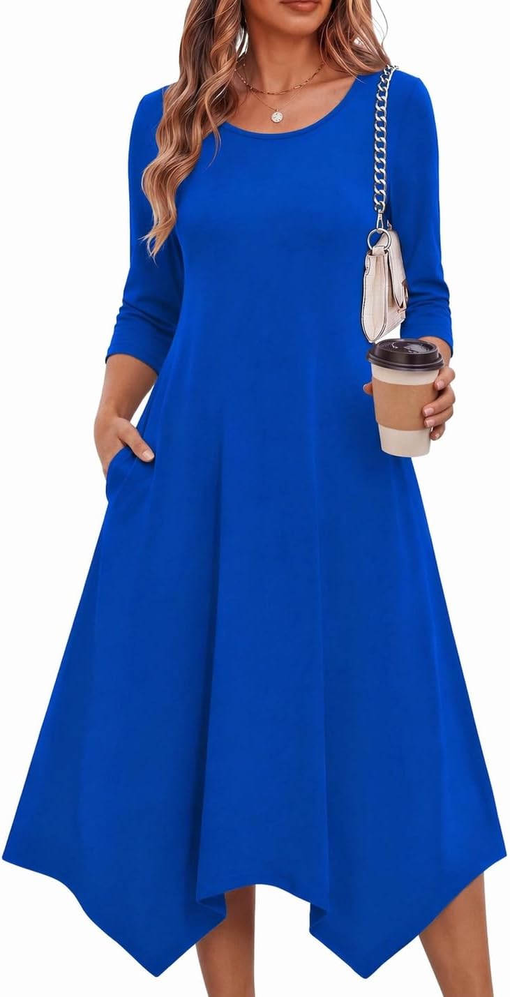 Zeagoo Midi Dresses Women 2026 Dress 3/4 Sleeve A Line Casual Dresses with Pockets